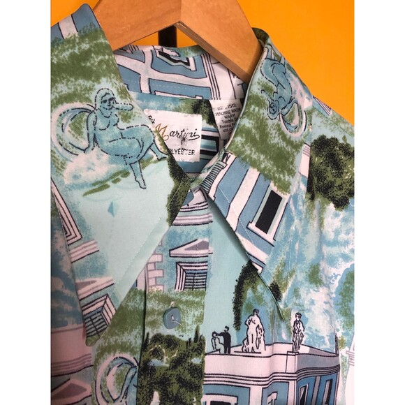 1970s BY MARTINI Long Sleeve DISCO Button Up. All Over Print W/Pointed Collar. L - Picture 4 of 10